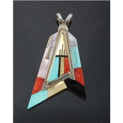 Signed Zuni Inlaid Multi-Stone Sterling Pendant
