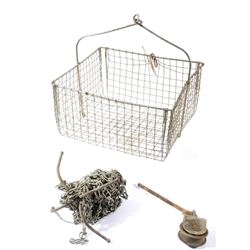 Antique Butte Miners Wire Basket w/ Pulley & Hook