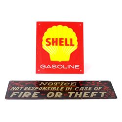 Vintage Shell sign and hand painted Notice sign