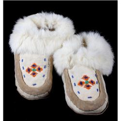 Inuit Eskimo Hard Sole Beaded Fur Lined Moccasins
