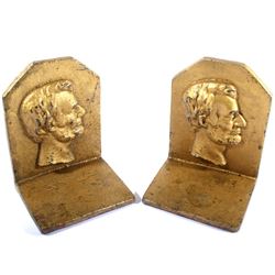 Cast Iron Gold Toned Abraham Lincoln Book Ends