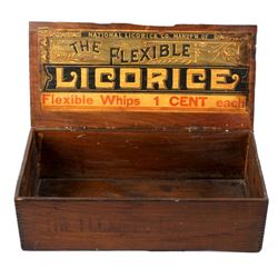Early Flexible Licorice Advertising Wood Crate