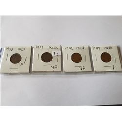 1938, 41, 43, 47 NEWFOUNDLAND PENNY SET