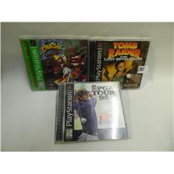 PLAY STATION GAMES/CRASH BANDICOOT:WARPED/TOMB RAIDER-THE LAST REVELATION/PGA TOUR 98