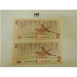 2 CANADIAN 2$ BANK NOTES/ EGJ5670-598/EGJ5670-599