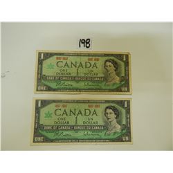 2 CANADIAN 1$ BANK NOTE 1967