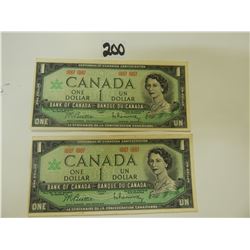 2 CANADIAN 1$ BANK NOTE 1967