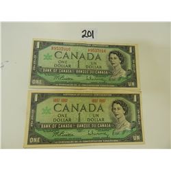 2 CANADIAN 1$ BANK NOTE 1967