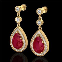 6 CTW Ruby & Micro Pave VS/SI Diamond Earrings Designer 18K Yellow Gold - REF-93H8A - 23121