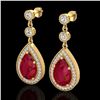Image 1 : 6 CTW Ruby & Micro Pave VS/SI Diamond Earrings Designer 18K Yellow Gold - REF-93H8A - 23121