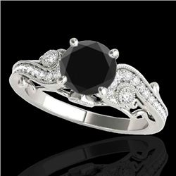1.5 CTW Certified VS Black Diamond Solitaire Antique Ring 10K White Gold - REF-59N5Y - 34804