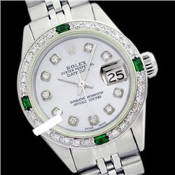 Rolex Men's Stainless Steel, QuickSet, Diam Dial & Diam/Emerald Bezel - REF-521H4W
