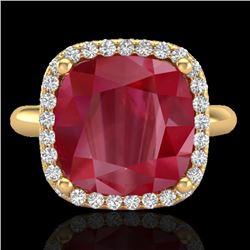 6 CTW Ruby & Micro Pave Halo VS/SI Diamond Ring 18K Yellow Gold - REF-77T3M - 23103