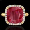 Image 1 : 6 CTW Ruby & Micro Pave Halo VS/SI Diamond Ring 18K Yellow Gold - REF-77T3M - 23103