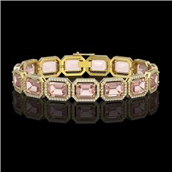 37.11 CTW Morganite & Diamond Halo Bracelet 10K Yellow Gold - REF-787A3X - 41536