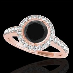 1.5 CTW Certified VS Black Diamond Solitaire Halo Ring 10K Rose Gold - REF-76X4T - 34445