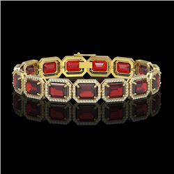 33.41 CTW Garnet & Diamond Halo Bracelet 10K Yellow Gold - REF-318M2H - 41569
