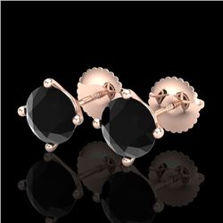 2 CTW Fancy Black Diamond Solitaire Art Deco Stud Earrings 18K Rose Gold - REF-52X8T - 38242