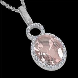 3.50 CTW Morganite & Micro Halo VS/SI Diamond Necklace 14K White Gold - REF-78T2M - 22764