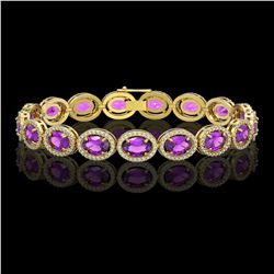 19.82 CTW Amethyst & Diamond Halo Bracelet 10K Yellow Gold - REF-249K5W - 40642