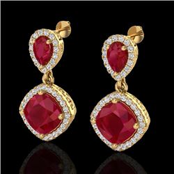 7 CTW Ruby & Micro Pave VS/SI Diamond Earrings Designer Halo 10K Yellow Gold - REF-107X3T - 20208