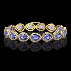 21.06 CTW Tanzanite & Diamond Halo Bracelet 10K Yellow Gold - REF-532W4F - 41245