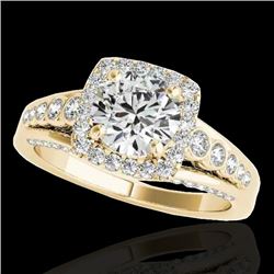 1.75 CTW H-SI/I Certified Diamond Solitaire Halo Ring 10K Yellow Gold - REF-194W5F - 34312