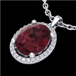 2.50 CTW Garnet & Micro Pave VS/SI Diamond Necklace Halo 18K White Gold - REF-44N9Y - 21081
