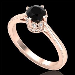 0.81 CTW Fancy Black Diamond Solitaire Engagement Art Deco Ring 18K Rose Gold - REF-78F2N - 37332