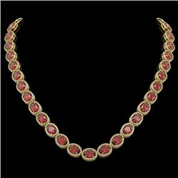 49.46 CTW Tourmaline & Diamond Halo Necklace 10K Yellow Gold - REF-763K6W - 40573