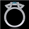 Image 4 : 2.3 CTW Fancy Intense Blue Diamond Micro Pave 3 Stone Ring 18K White Gold - REF-236T4M - 37642