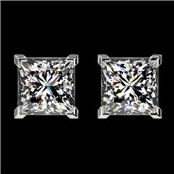 2 CTW Certified VS/SI Quality Princess Diamond Stud Earrings 10K White Gold - REF-585K2W - 33094