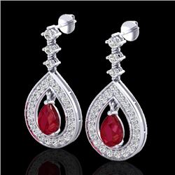 2.25 CTW Ruby & Micro Pave VS/SI Diamond Earrings Designer 14K White Gold - REF-105X5T - 23153