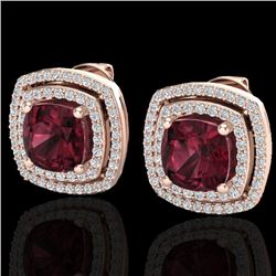 4.55 CTW Garnet & Micro Pave VS/SI Diamond Halo Earrings 14K Rose Gold - REF-84N8Y - 20164