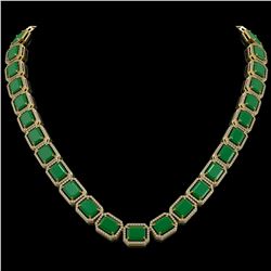 84.94 CTW Emerald & Diamond Halo Necklace 10K Yellow Gold - REF-1000H5A - 41476