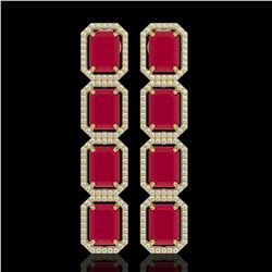 20.59 CTW Ruby & Diamond Halo Earrings 10K Yellow Gold - REF-230Y9K - 41575