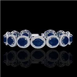 30 CTW Sapphire & Micro Pave VS/SI Diamond Bracelet 10K White Gold - REF-410A9X - 22697