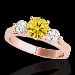 1.5 CTW Certified Si Intense Yellow Diamond 3 Stone Solitaire Ring 10K Rose Gold - REF-180X2T - 3537