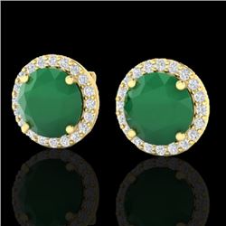 4 CTW Emerald & Halo VS/SI Diamond Micro Pave Earrings Solitaire 18K Yellow Gold - REF-80K2W - 21492