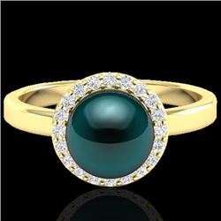 0.25 CTW Micro Pave Halo VS/SI Diamond & Peacock Pearl Ring 18K Yellow Gold - REF-53X6T - 21637