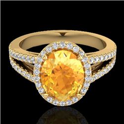 3 CTW Citrine & Micro VS/SI Diamond Halo Solitaire Ring 18K Yellow Gold - REF-70W9F - 20937