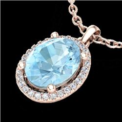 2.50 CTW Aquamarine & Micro VS/SI Diamond Necklace Halo 14K Rose Gold - REF-49H8A - 21069