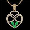 Image 2 : 3 CTW Emerald & Micro Pave Designer Inspired Heart Necklace 14K Yellow Gold - REF-117M8H - 22540