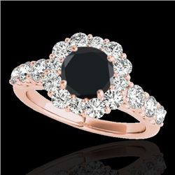 2.9 CTW Certified VS Black Diamond Solitaire Halo Ring 10K Rose Gold - REF-122T5M - 33395