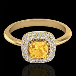 1.16 CTW Citrine & Micro VS/SI Diamond Ring Solitaire Double Halo 18K Yellow Gold - REF-72W9F - 2102