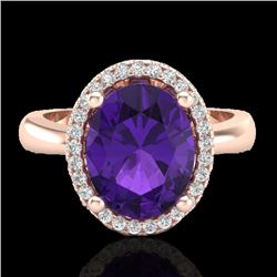 2.50 CTW Amethyst And Micro Pave VS/SI Diamond Ring Halo 14K Rose Gold - REF-43N6Y - 21091