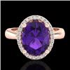 Image 1 : 2.50 CTW Amethyst And Micro Pave VS/SI Diamond Ring Halo 14K Rose Gold - REF-43N6Y - 21091