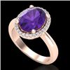 Image 2 : 2.50 CTW Amethyst And Micro Pave VS/SI Diamond Ring Halo 14K Rose Gold - REF-43N6Y - 21091