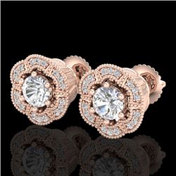 1.51 CTW VS/SI Diamond Solitaire Art Deco Stud Earrings 18K Rose Gold - REF-263X6T - 37107