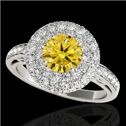 2.25 CTW Certified Si/I Fancy Intense Yellow Diamond Solitaire Halo Ring 10K White Gold - REF-218M2H